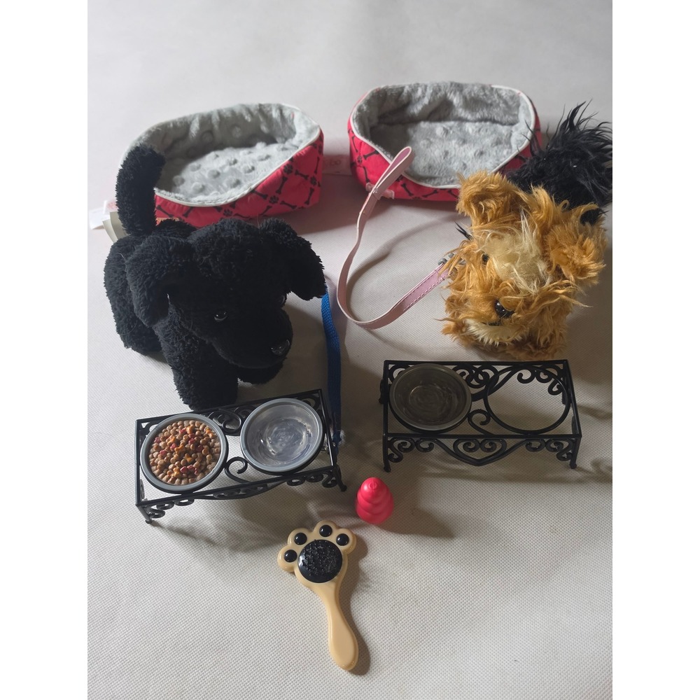 Lot Our Generation Dogs Pups Beds, food, bendable Toy, Brush 18" doll Pets